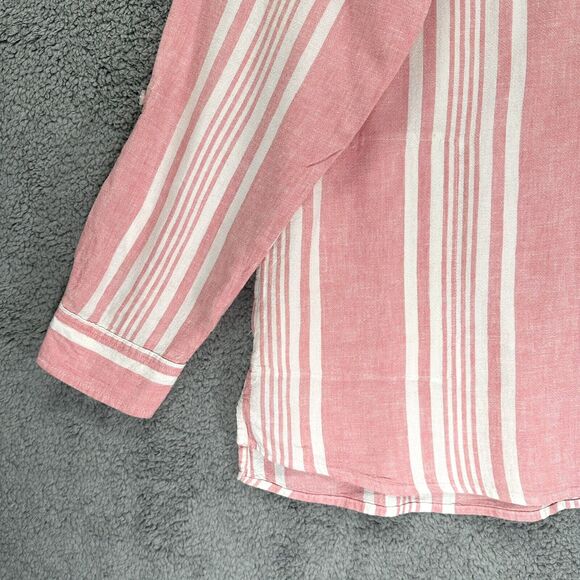 D&Co. Top Women L‎ Pink Striped Popover Yarn Woven Hi-Low Hem Linen Blend F14 - Picture 6 of 16